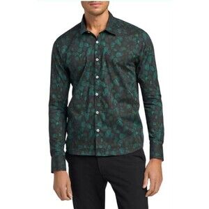 NWT Goodman Black Long Sleeve Button Up Blue Green Abstract Shale print Large